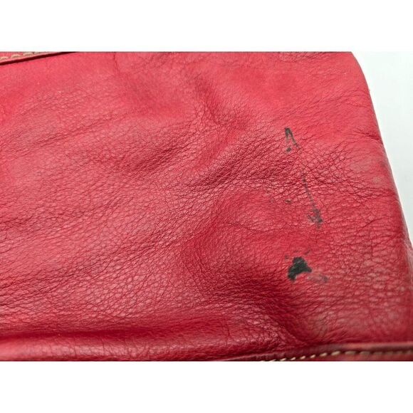 Red Leather Tignanello Shoulder Bag With Front Pockets & Adjustable Strap - Picture 4 of 7